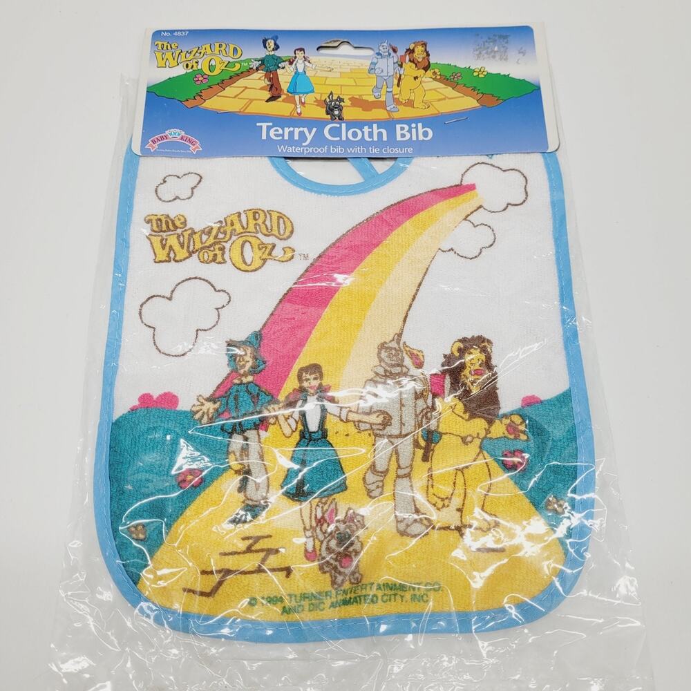 Vtg 1994 Wizard of Oz Baby King Terry Cloth Waterproof Bib NOS Yellow Brick Road